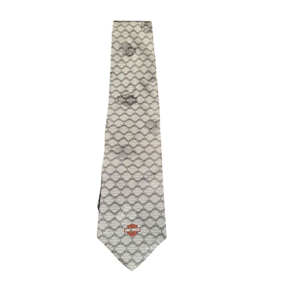 Vintage Harley-Davidson Silk Necktie Multicolor Geometric Gray Men's Tie